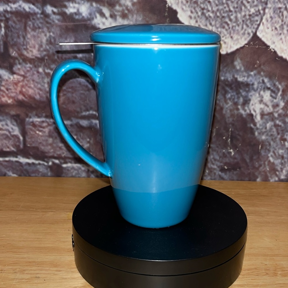 Sweese Colored Trim Porcelain Tea Infuser Blue Loose Leaf Cup With Lid 15oz